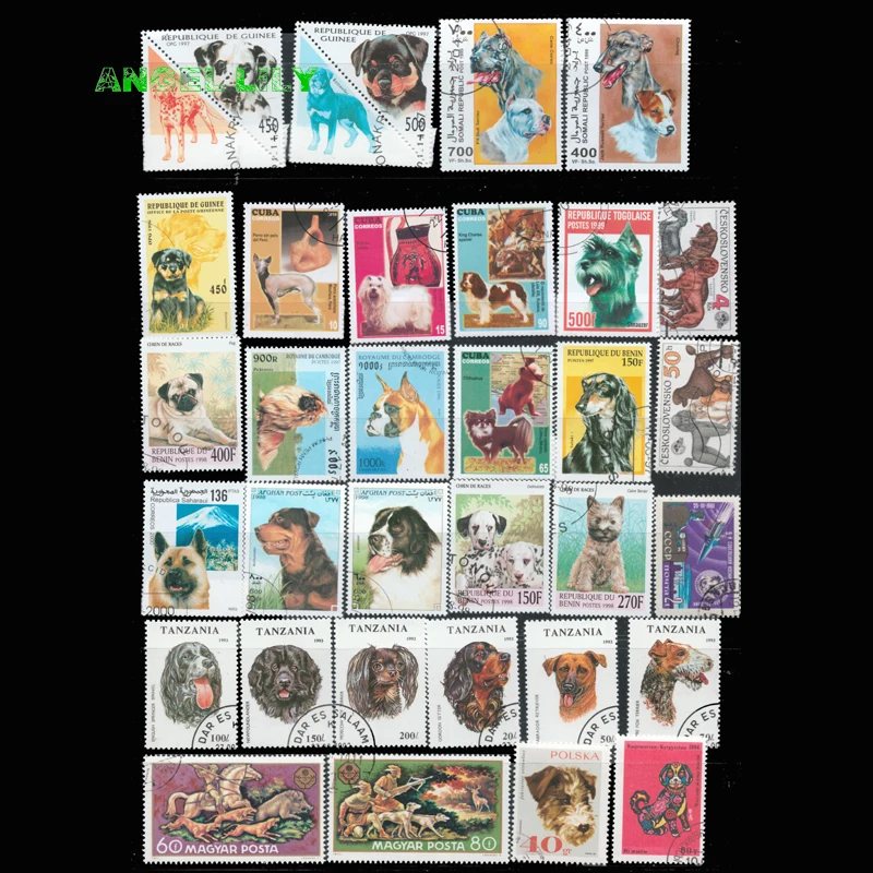 50 PCS/LOT Topic Dog  All Different   NO repeat  Unused Postage With Post Mark Stamps For Collecting