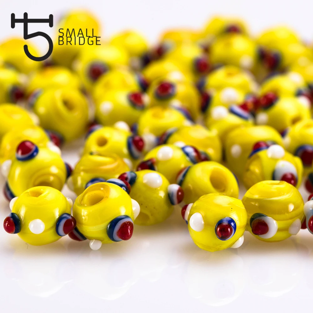 10mm Murano Yellow Glass Lampwork Beads Material for Jewellery Decorative Perles with Hole Round Spacer Beads Wholesale L602