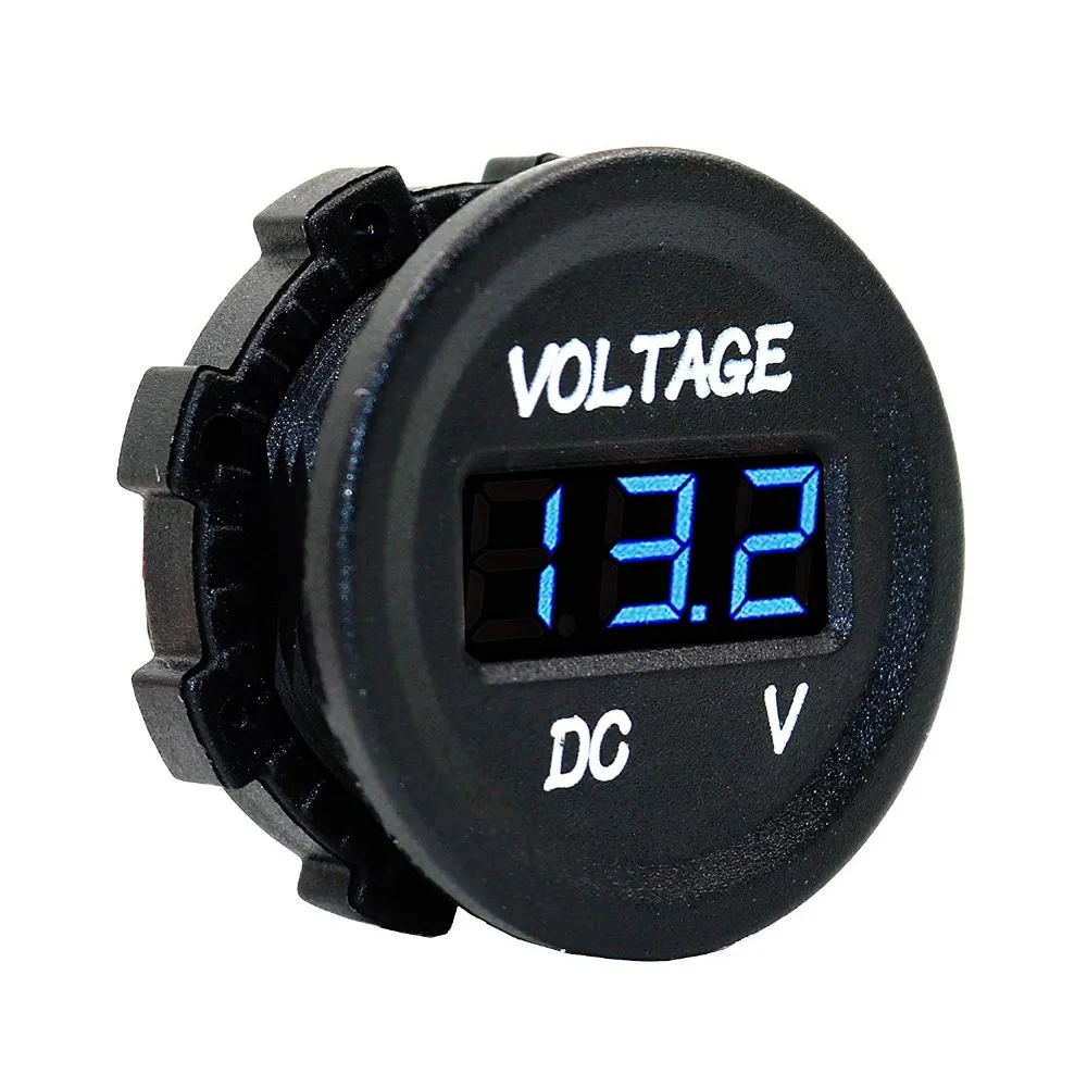 MOTOPOWER MP0610B 12V LED Digital Round Panel Display Voltmeter Waterproof for Marine Vehicle Motorcycle Truck ATV UTV Car -BLUE