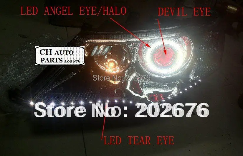 FREE SHIPPING, CHA 2008-2009 ANGEL EYE HEADLAMP ASSEMBLY, WITH LED TEAR EYE AND BI-XENON PROJECTOR, COMPATIBLE CARS:OUTLANDER EX