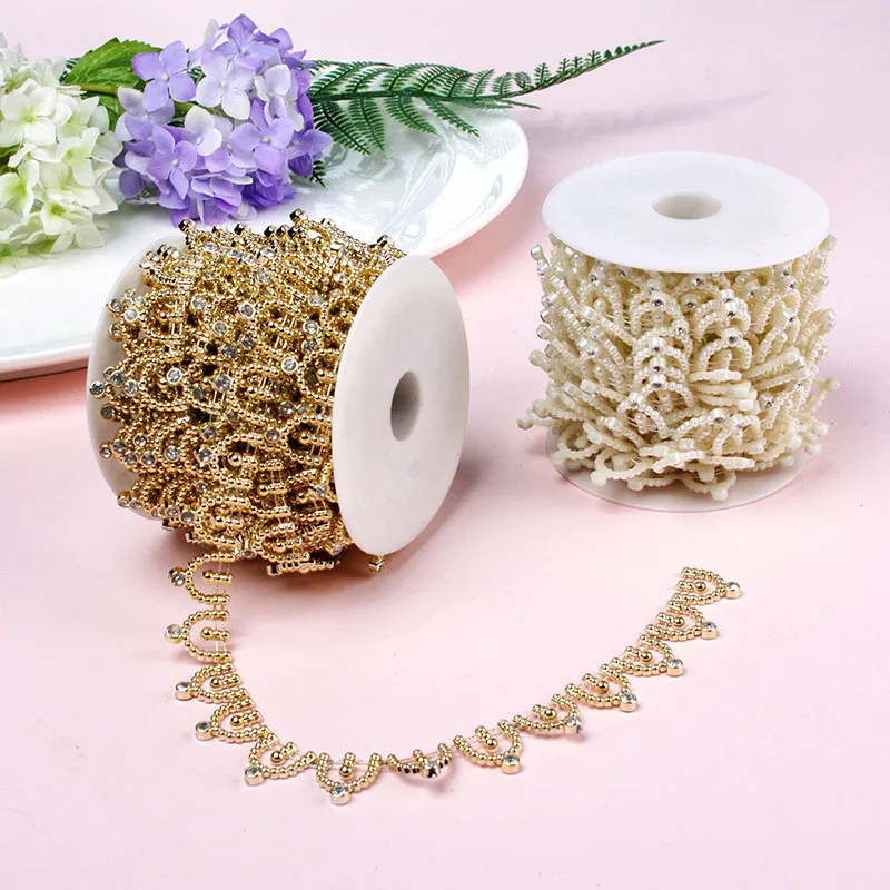 Bag Crystal Chain Resin Rhinestones Tape Glass Decorative Rhinestones 1Yard/lot Pearl White Rhinestone Belt Diy Bags Appliques