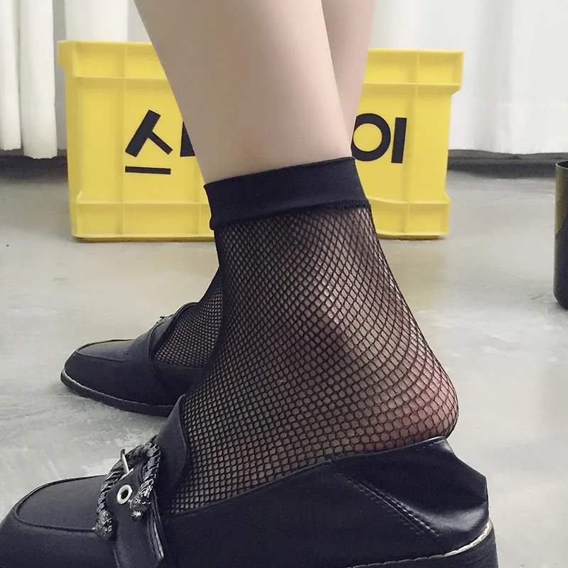 Summer Women Sexy Grid Socks Short Fishnet Socks White Hollow Lattice Geometry Black Breathable Net Socks Femalett090