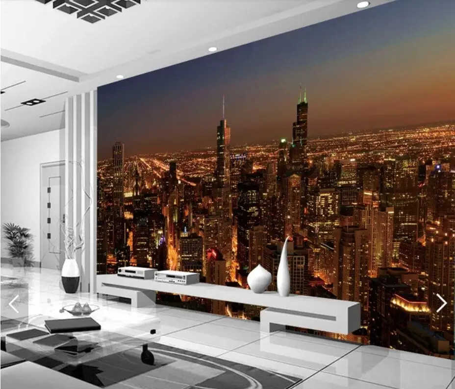 

3D City Night View Wall Murals paper for Living Room TV Background Decor Papers Rolls Papel De Parede Landscape