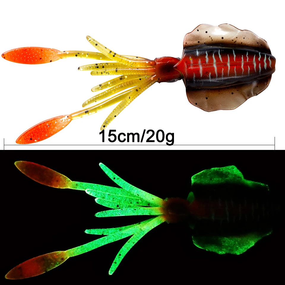 SUNMILE Fishing Soft Lure 20g 150mm Luminous/UV Squid Fishing Lures Octopus Calamar Lure Leurre Souple For Sea Wobbler Soft Bait
