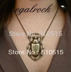 Gothic Beetle Scarab Necklace Steampunk Bronze Color Pendant Animal Insect Goth Jewelry