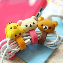 Bobinadora de Cable Kawaii Bear Chick, Protector de Cable de línea de datos, funda protectora, Cable USB, soporte de papelería para auriculares, 4 piezas