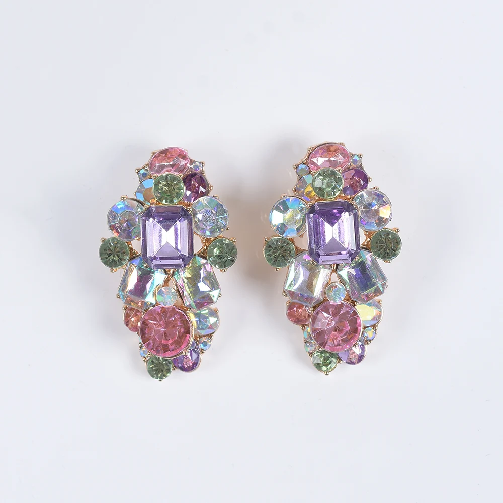 2026 New Mix Pink Purple Crystal Rhinestones Earrings Women Indian Statement Fashion Elegant Earrings Jewelry
