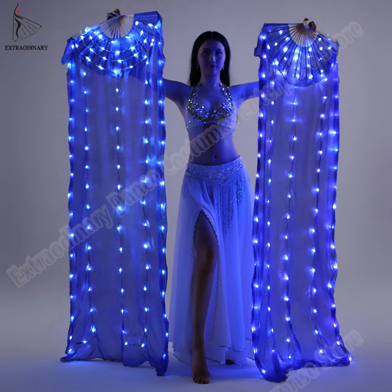 New 2018 Performance Prop Light up LED Fans Shiny Pleated Festival Carnival Dance Costume Accessories Belly Dance Fan