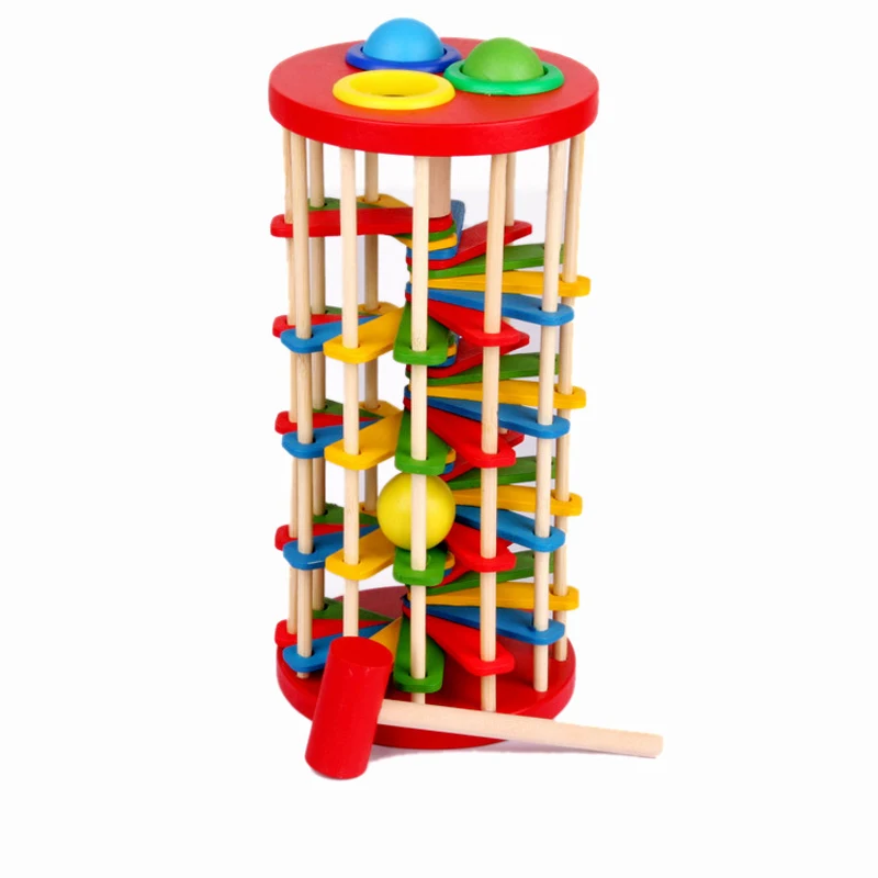 Montessori Toys Educational Wooden Toys for Children Early Learning Caterpillar Eats Roll Wood Tower with Hammer Knock Games