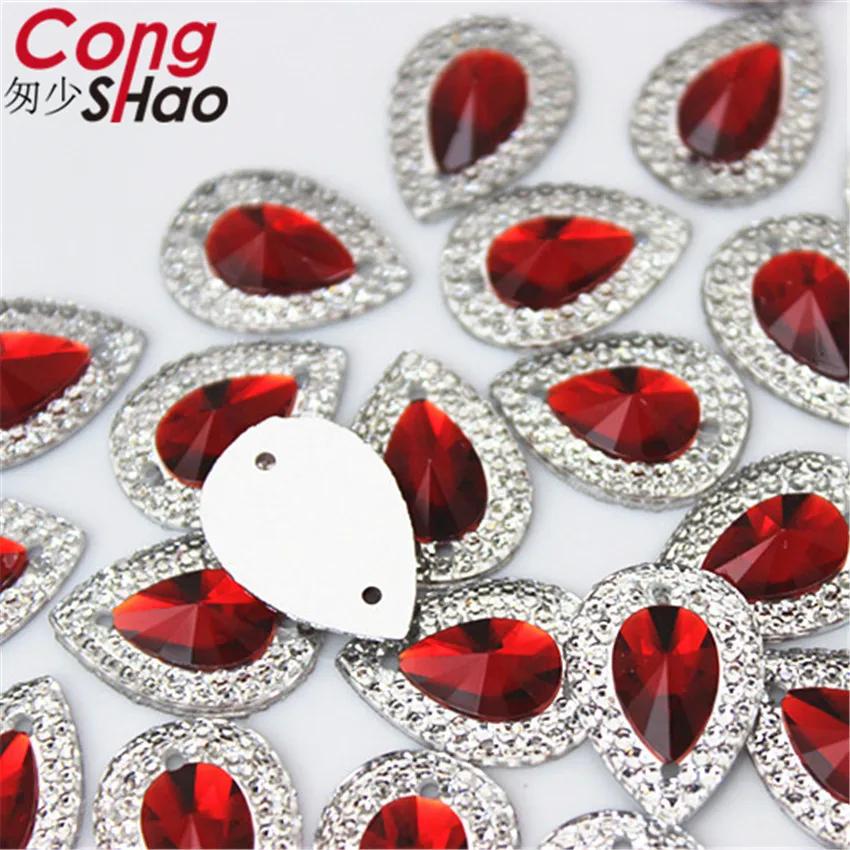 Cong Shao 200pcs 13*18mm AB Colorful Drop Flatback Sewing 2 Hole Costume Button Crystal Resin Rhinestone Trim Accessories YB36