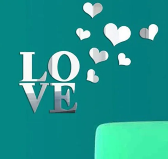 

Free shipping LOVE Heart Mirror Sticker , 3D Wall Mirror Sticker,DIY Home Mirror Decal