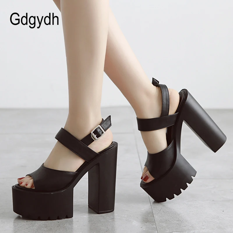 Gdgydh Black White Sandals Woman Extreme High Heels 2022 New Summer Ankle Strap Soft Leather Ladies Summer Shoes Platform Buckle