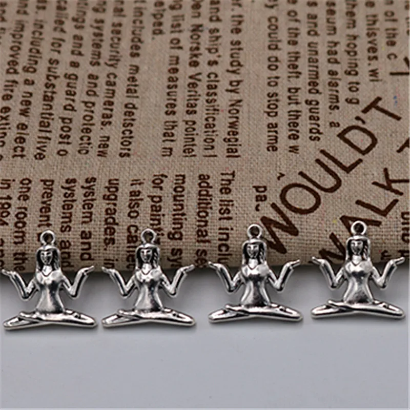 8pcs Silver Plated Indian Yoga Pendant DIY Charm Sports Necklace Earrings Jewelry Crafts Metal Accessories 24*23mm A1149