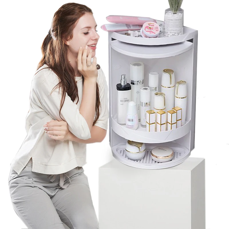 Sellin Bathroom Cosmetic Storage Rack 360 Degrees Rotation Plastic Dressing Table Double layer Compartment Kitchen Sponge Holder