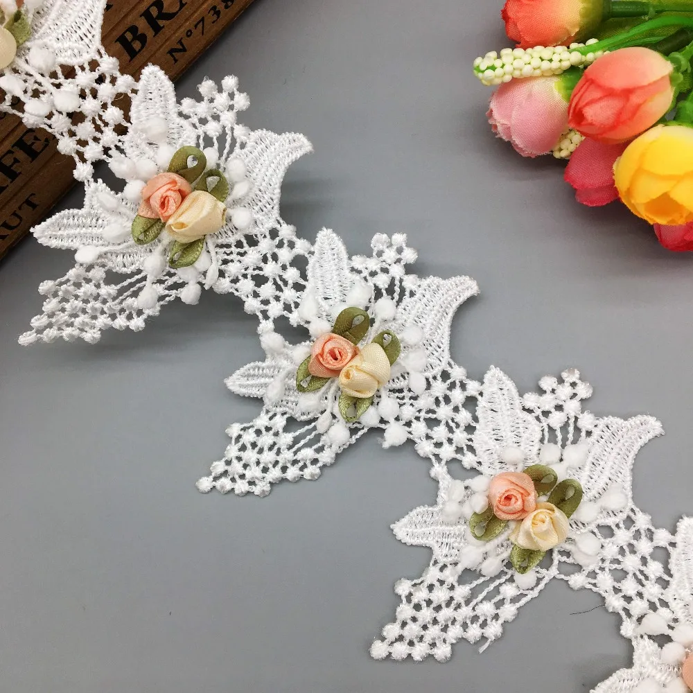 1 Yard Soluble Colorful Flower Fringed Lace For Dress Lace Trim Ribbon Wedding Embroidered DIY Handmade Patchwork Sewing Craft