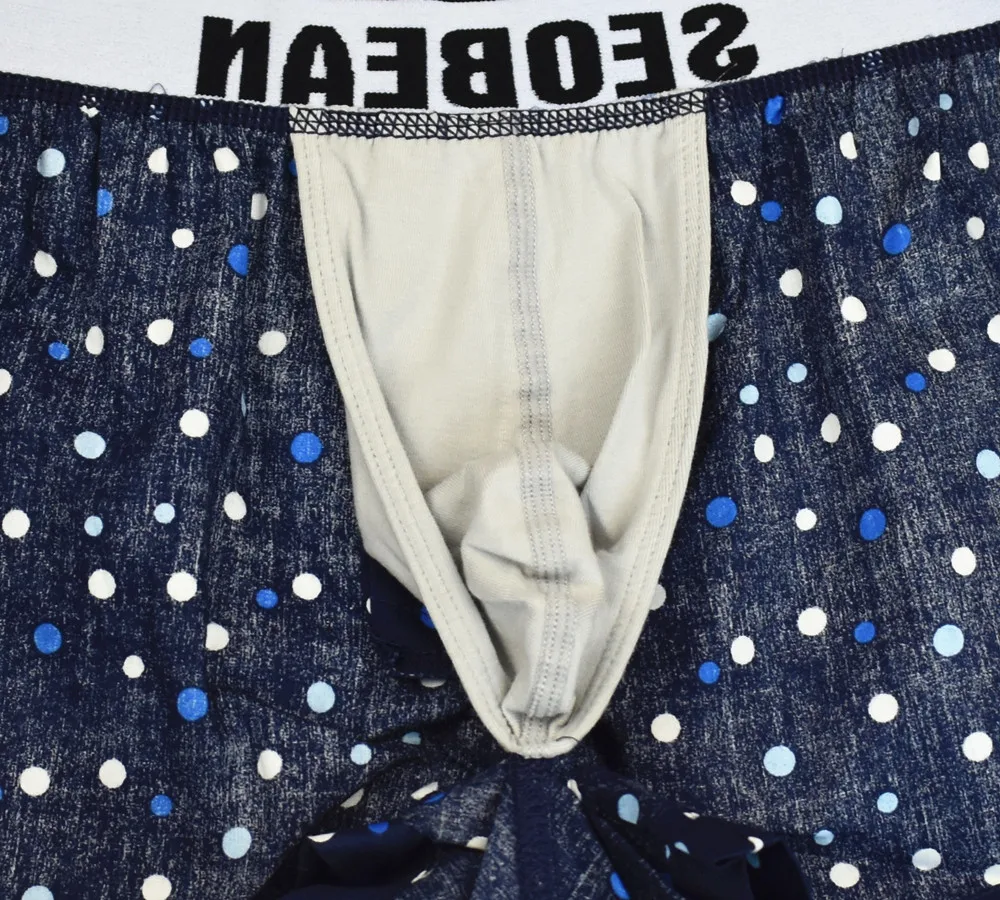 SEOBEAN Men\'s Underwear Boxers Shorts Men Cotton Underpants Loose Home Sleep Wear Shorts Panties Sexy Low-waist Men Boxer