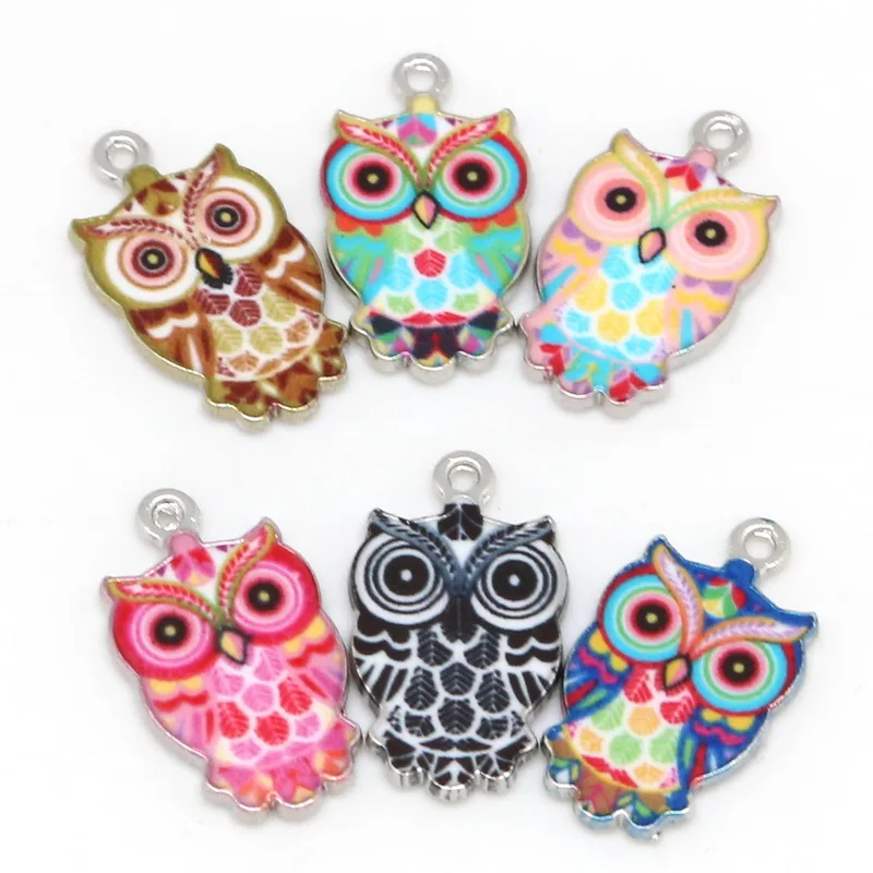 13x23mm 2-6pcs Animal Owl Zinc Alloy Enamel Bracelet Necklace Charms Pendant For Jewelry Making Finding Women Men Hole 1.5mm