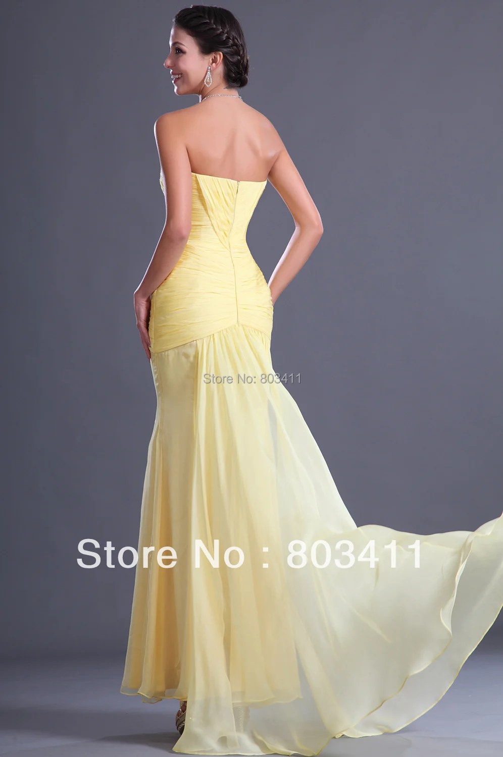 Strapless Notched Neck Pleated Chiffon Evening Dress Women\'s Formal Occasion Dress