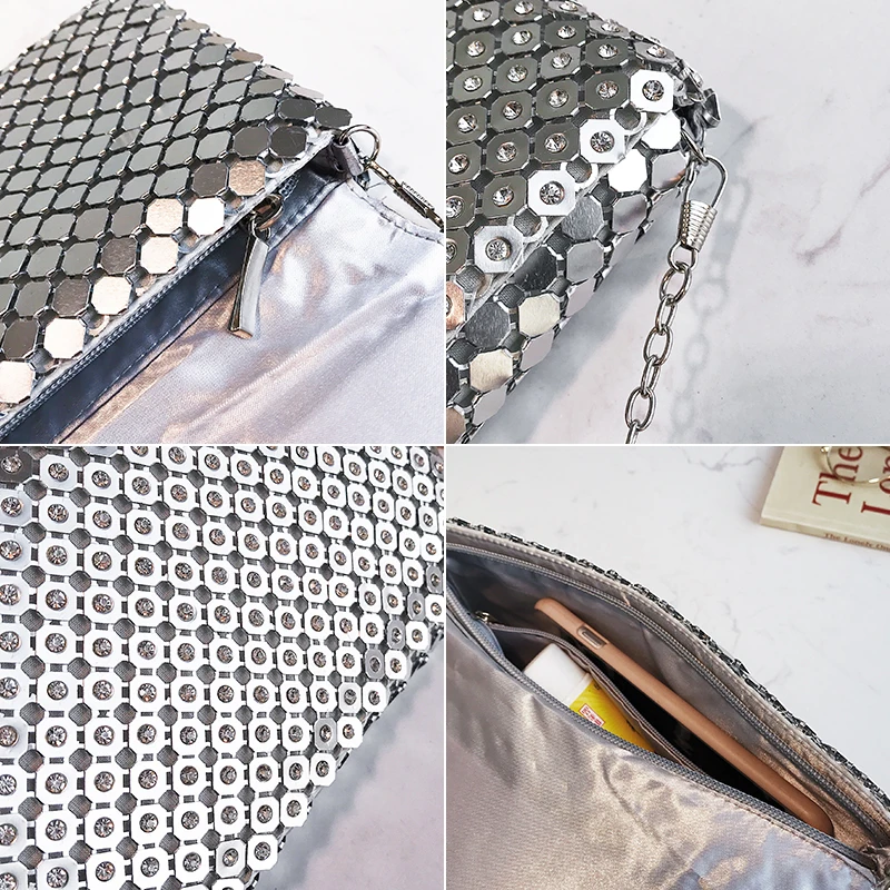 New Style Metal Material Diamond Casual Ladies Party Clutch Bag Chain Purse Crossbody Mini Messenger Envelope Bag Handbag Purse