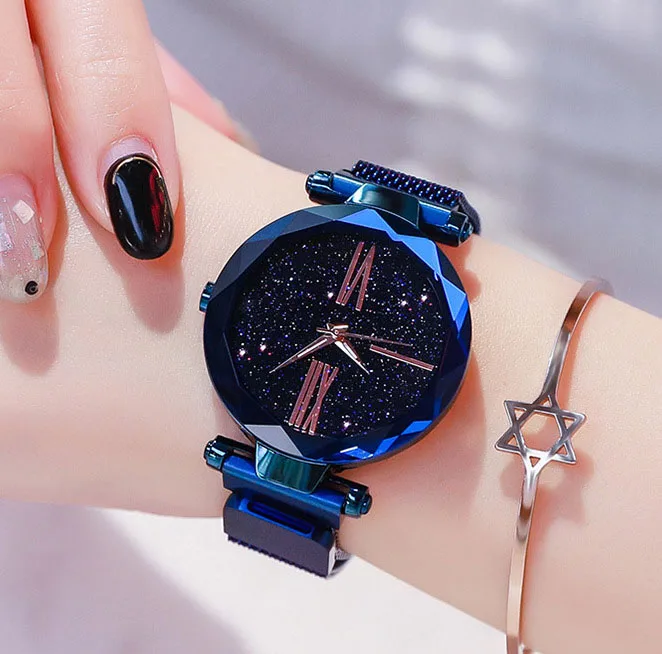 

2023 New Fashion Rosy Gold Mesh Magnet Starry Sky Quartz Watch Women Casual Watches Relogio Feminino Ladies Wrist Watch Hot Sale