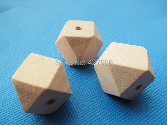 100pcs 30mm Large Unfinished Faceted Natural Wood Spacer Beads Charm ,14 Hedron Geometricf Figure Wooden Beads,DIY Accessory