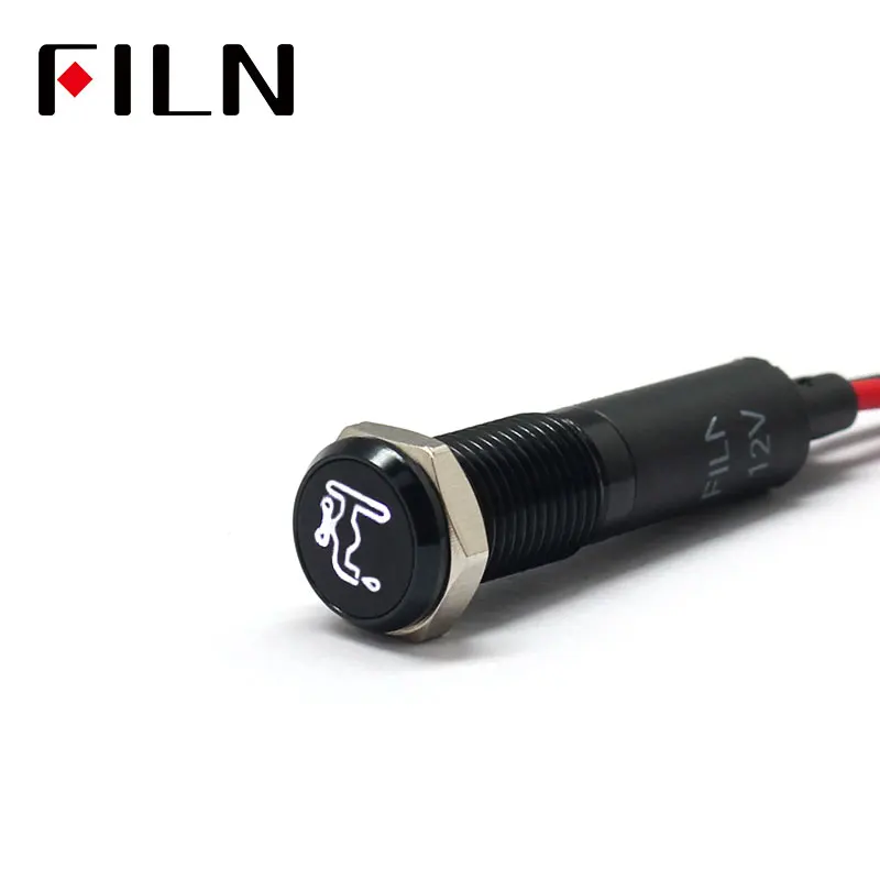 FILN 8mm  Car dashboard Faucet symbol led red yellow white blue green 12v led indicator light with 20cm cable