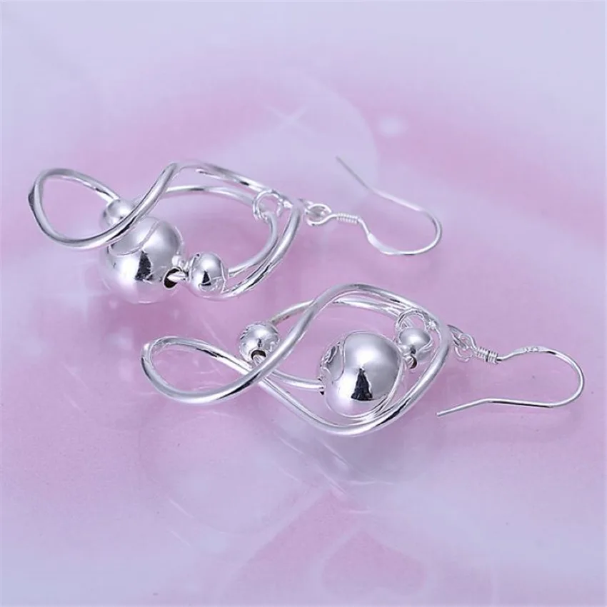 wholesale silver color earrings Beautiful cute Beads charms wedding women lady high quality fashion classic jewelry E071