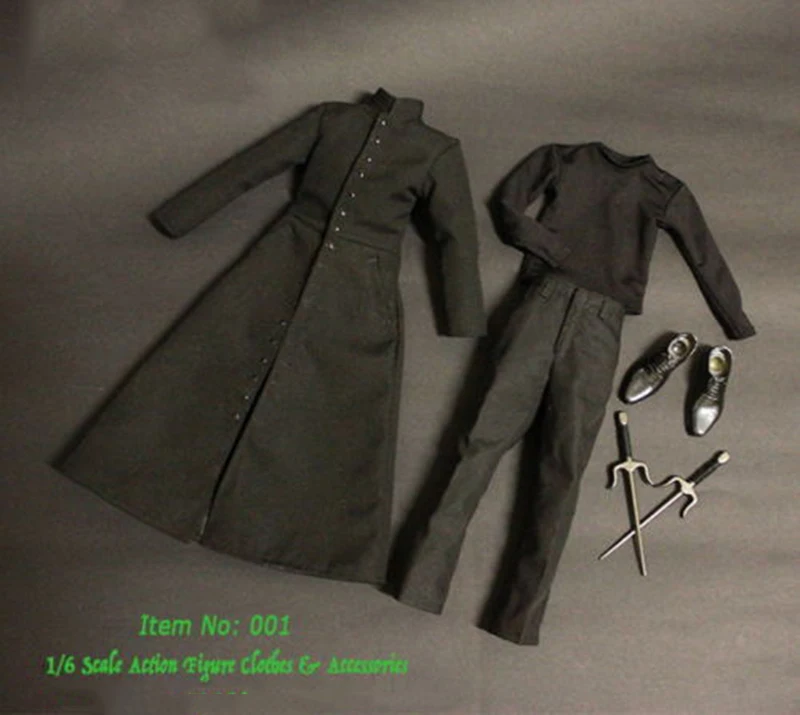 1/6 The Matrix NEO Keanu Reeves Black Coat Clothing Suits For 12\