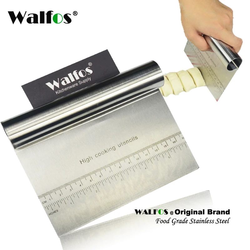 WALFOS Stainless Steel Smoother Cake Scraper Spatula Pizza Dough Scraper Cutter Flour Pastry Scraper Cake Decoration Tool