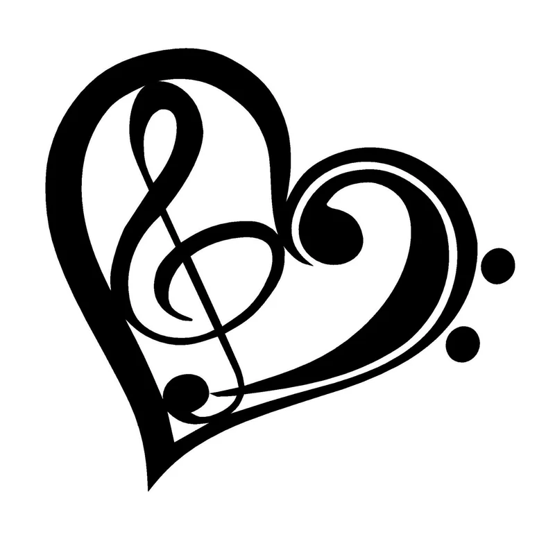 

BASS TREBLE CLEF HEART Vinyl Decal Sticker Car Window Wall Bumper Love Music