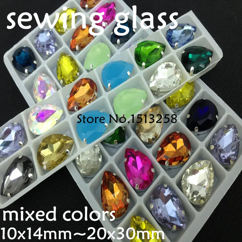 

Mix Colors Sew On Crystal Teardrop Fancy Stone In Metal Claw Setting 10x14mm,13x18mm,18x25mm,20x30mm