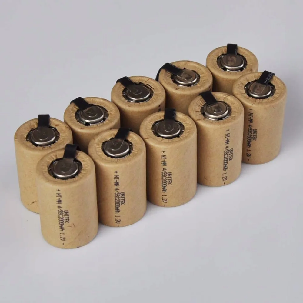 10-16PCS 4/5SC 1.2V Rechargeable Battery 2000mah 4/5 SC Sub C ni-mh nimh cell with welding tabs for electric drill screwdriver