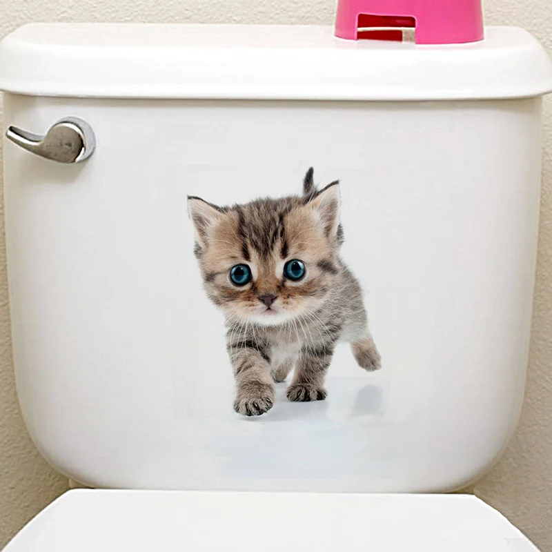 3D Cats Dogs Hamster Wall Sticker Bathroom For Home Decor Kids Room Cute Animal Vinyl Decal Art Poster Hole View Toilet Stickers