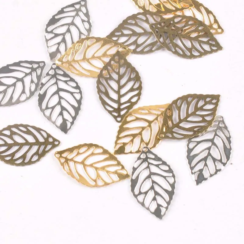 50Pcs Metal Crafts Filigree Leaves Wraps Connectors Embellishments For DIY Home Decor Handicraft Scrapbooking 23x14mm YK0751