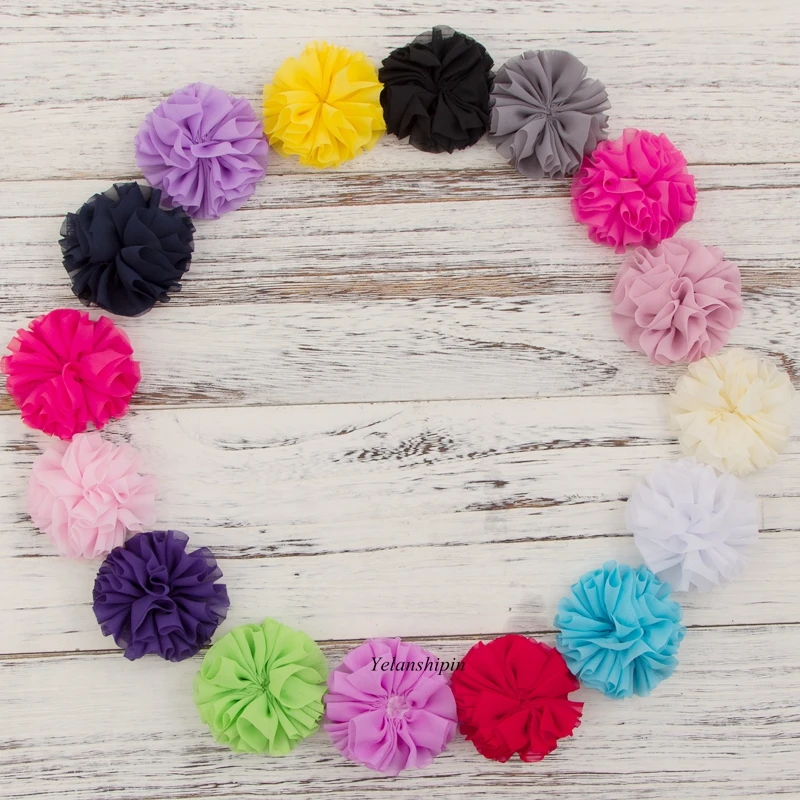 

50pcs/lot 6.5cm 15colors Fluffy Ballerina Chiffon Hair Flower Clips For Girls Hair Accessories Fabric Flowers For Headbands DIY