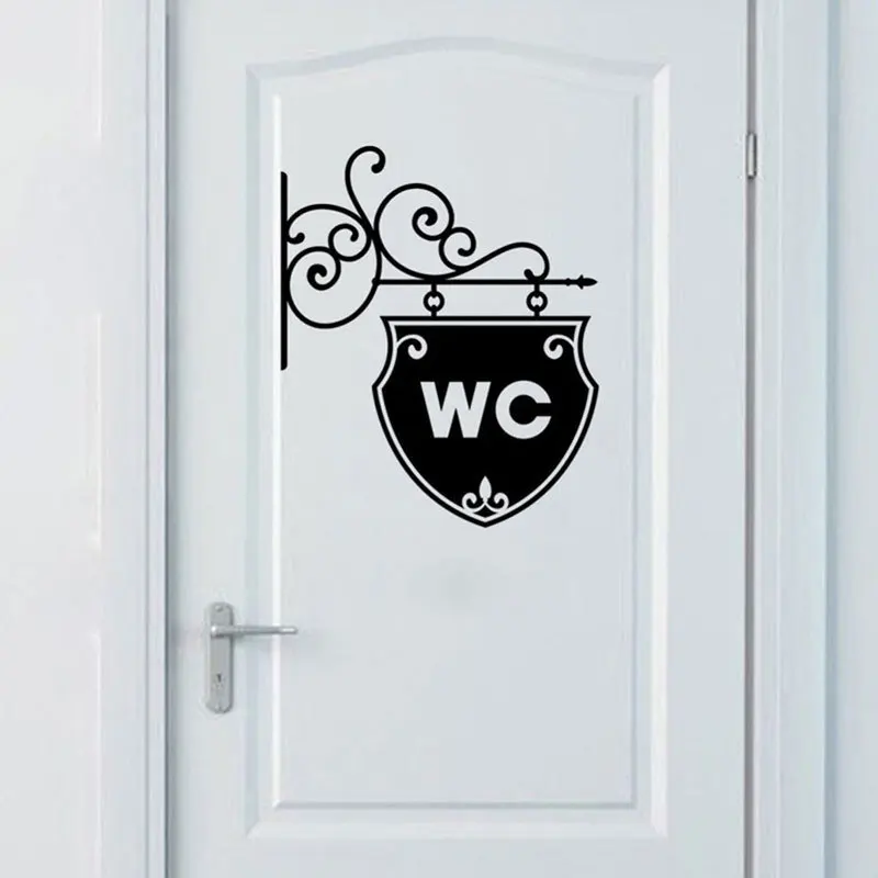 Vintage WC Toilet Bathroom Door Wall Stickers Doorplate Decoration Vinyl Home Decor Art Decals Waterproof Toilet Sign Wallpaper