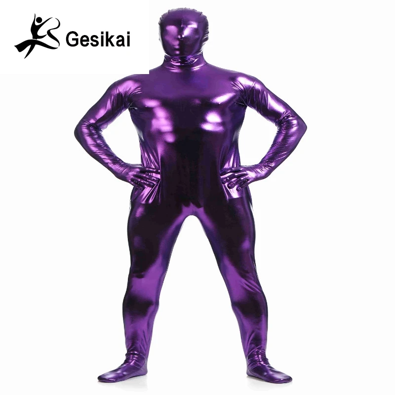 Men\'s Metallic Shiny Zentai Full Bodysuit Back Zipper Costum Made Tights Suits Men\'s Full Bodysuit Cosplay Halloween Costumes