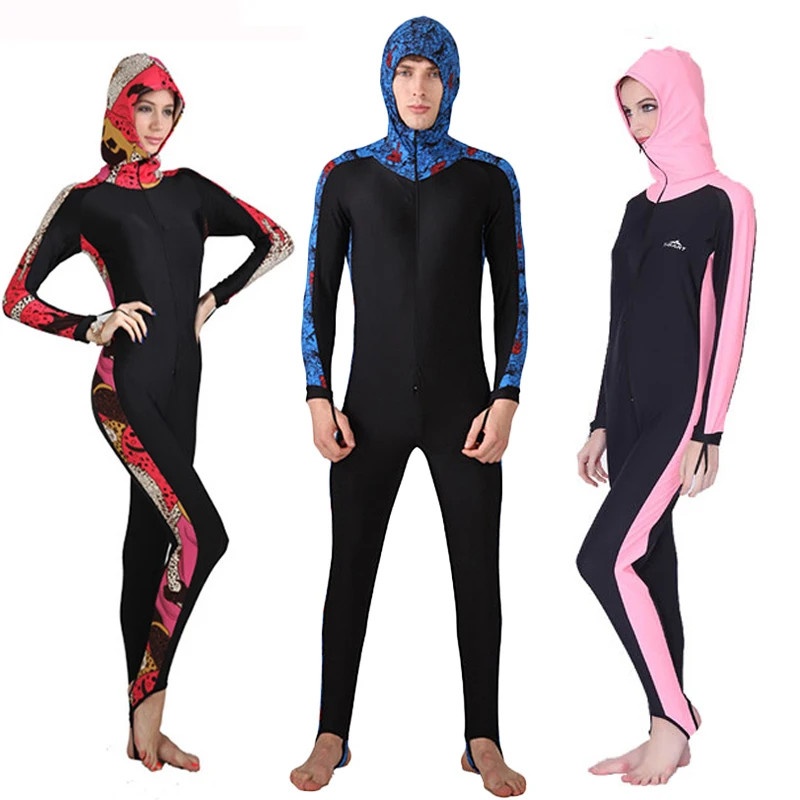 SBART UPF 50+ Lycra One Piece Swimsuit Rash Guard long sleeve with hood Diving Suit anti UV surf Men Women swimwear Sun Protect