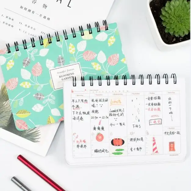 1 Piece Korean Flower Coil Weekly Planner Spiral Notebook Dairy Memo Sketch Book To Do It Notepads School Notebook Birthday Gift