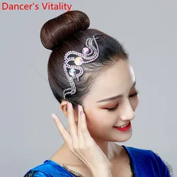 Latin Dance Headdress Stage Wear Competition Professional Dancer Adult Children Performance Rhinestone Accessories Decoration