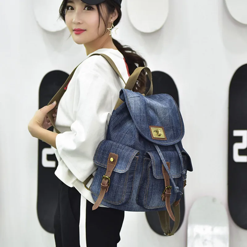 Denim Backpack Women Mochilas Daypack Ladies Casual Vintage Travel Bag Girls School Bags Anti-Theft Rucksack for Woman