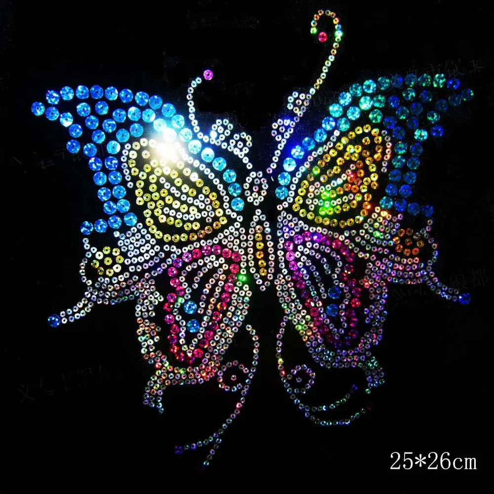 Sequins Laser holographic Butterfly Hot Fix Rhinestones Motif Design Iron On Transfer Motifs Hot Fix Stone