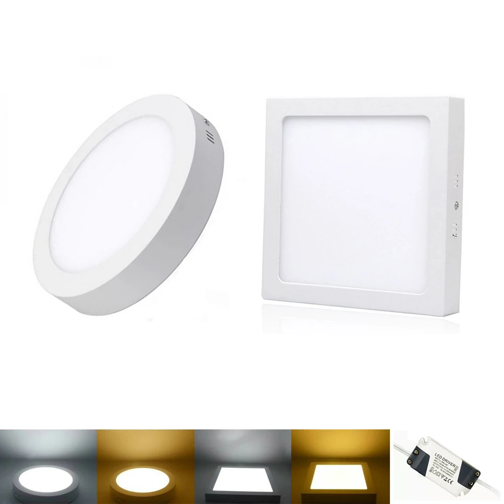 AC85-265V LED Panel Light Round/Square Surface Mounted panel led Ceiling lamp 6W 12W 18W 24W LED Panel Downlights with Driver AE