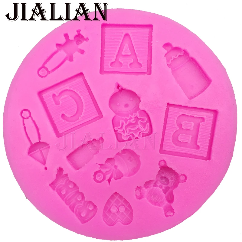 ABC Baby Shower Party bottle Trojans bear cake decorating tools DIY fondant silicone mold chocolate sugar art displays T0139