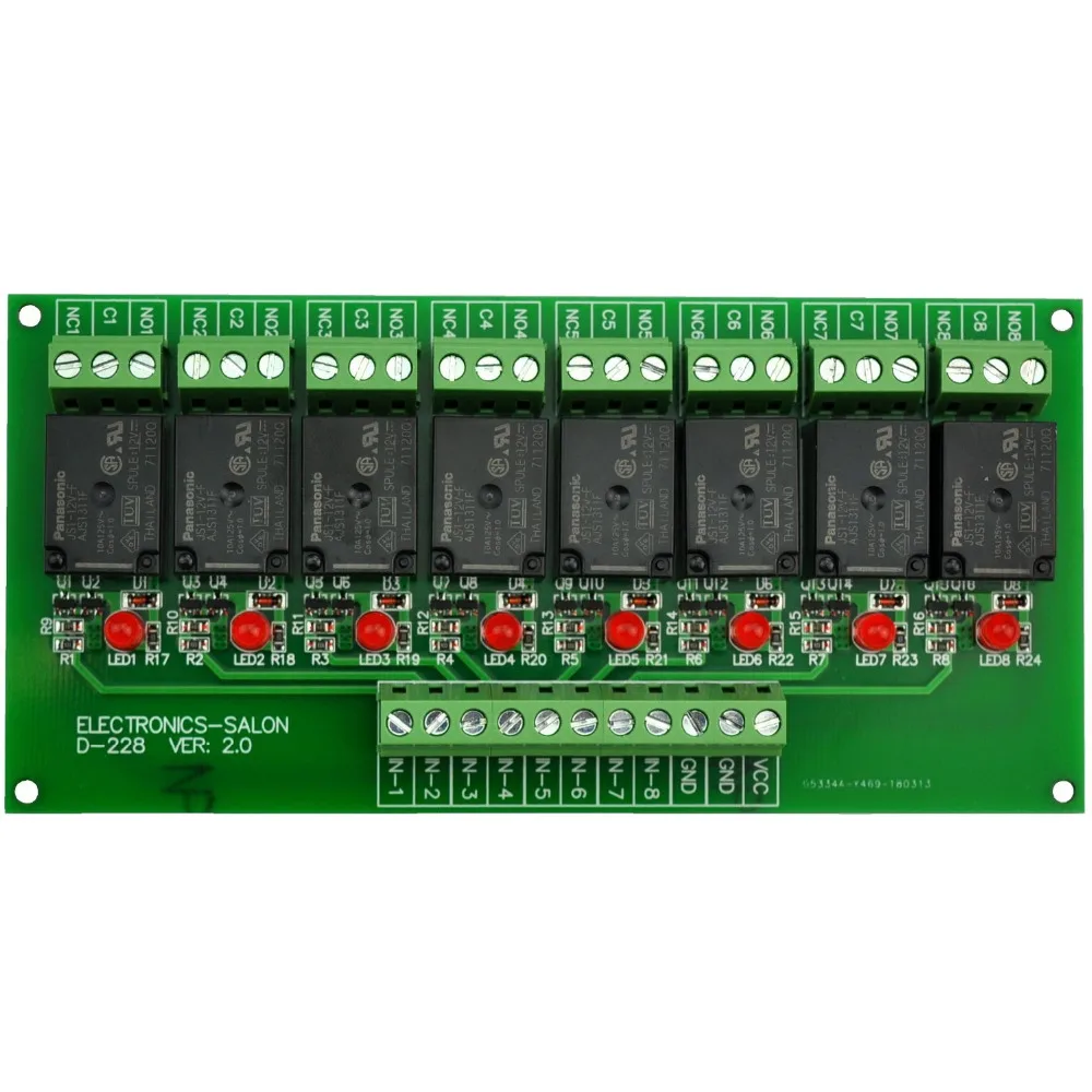 Electronics-Salon 8 Channel 10Amp SPDT Power Relay Module Board (Operating Voltage: DC 12V)