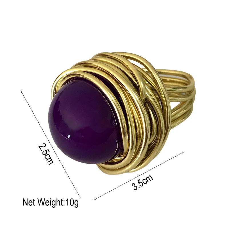 MANILAI 4 Colors Handmade Wire Big Beads Rings For Women Statement Jewelry Fashion Acrylic Finger Rings Gift  Vintage Style