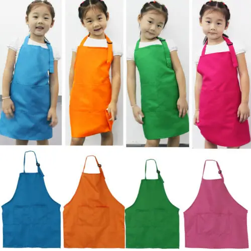 New Kids Cleaning Apron Children Kitchen Cooking Baking Painting Art Keep Clean Pocket Bib Apron 54cm x 50cm Drop Shipping