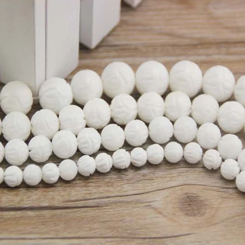 5A High Quality Real Natural White Lotus Tridacna Beads Carving Shell Stone Beads For Jewelry Making DIY 6/8/10 /12/14 mm