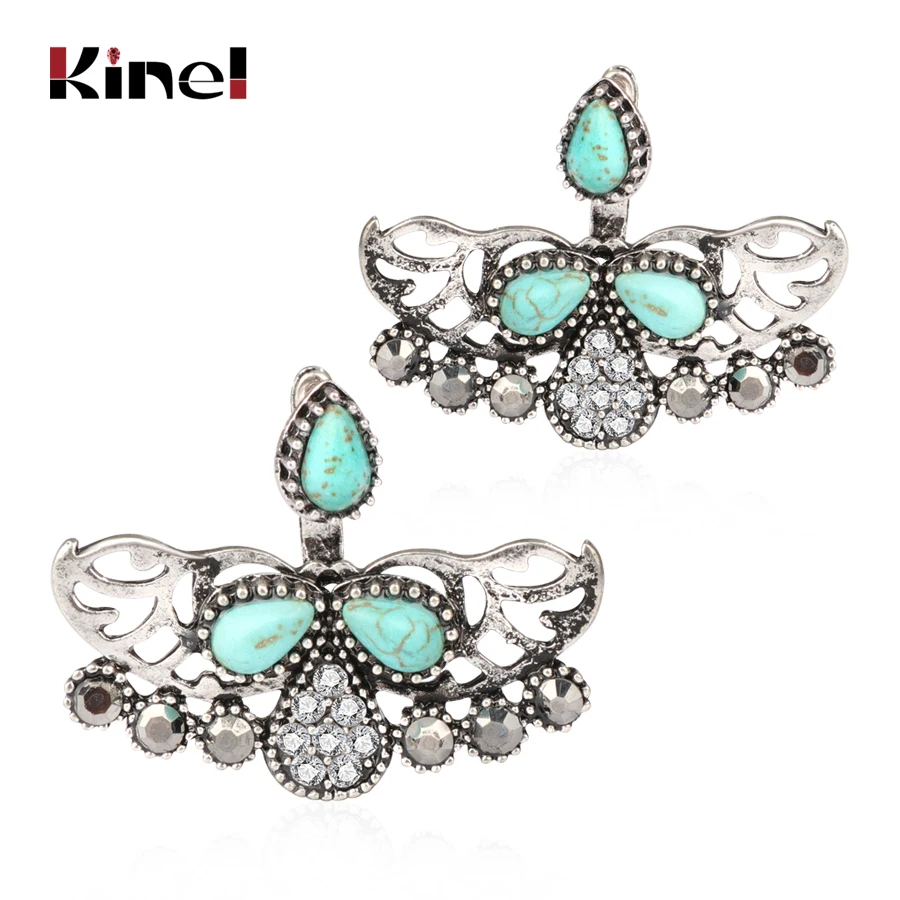 Kinel Turkish Stud Earrings For Women Blue Resin Double Sided Crystal Earring Vintage Party Female Brinco Bridal Women Bijoux