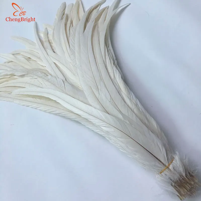 ChengBright Wholesale 100PCS 12-14Inch Beige Real Rooster tail Feather For Decoration Craft Feather Christma Pheasant Feather